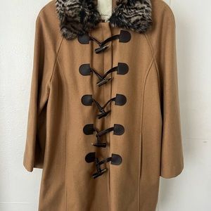 Anthropologie Eleveneses Tan Coat with Faux Fur Collar